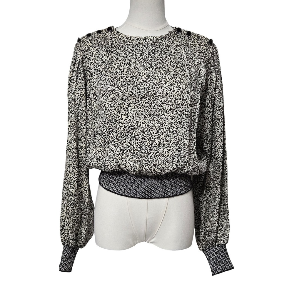 Ungaro Parallele‎ Paris Blouse Womens 6 Black Animal Print Balloon Sleeve